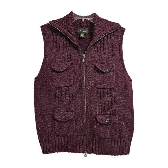 Eddie Bauer Sweaters - Eddie Bauer Knit Vest Womens‎ XL Purple Full Zip Cotton Angora Blend Utility